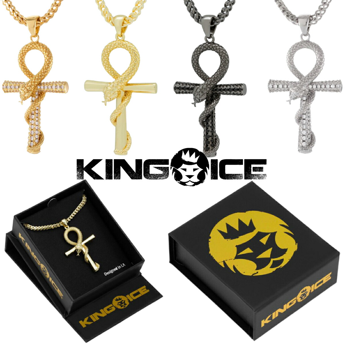 KING ICE 第一人者内燃機関 頸飾り APEP AND ANKH NECKLACE チェーン店14kゴールド 白いことゴールド 金 一般受け[付属物] メンズジュエリー・アクセサリー-ジュエリー・アクセサリー