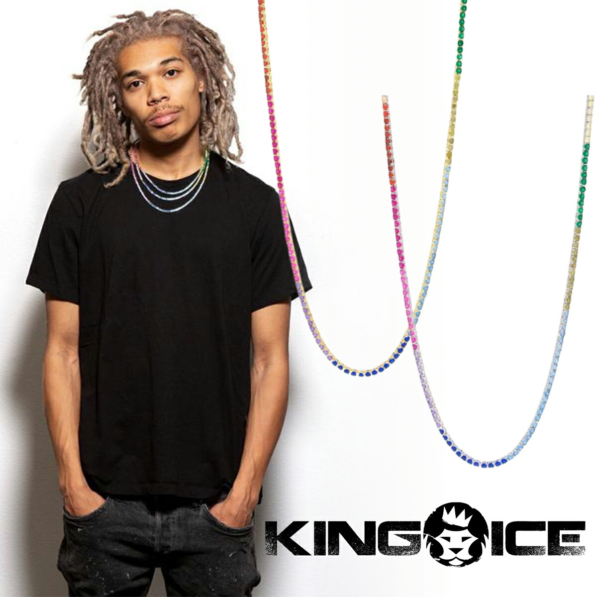 KING ICE 第一人者内燃機関 首飾り チェーン店 3MM SPECTRUM TENNIS CHAIN 14kゴールド 白いことゴールド 金 一般受け[付属品] ジュエリー・アクセサリー-メンズジュエリー・アクセサリー-ネックレスチェーン