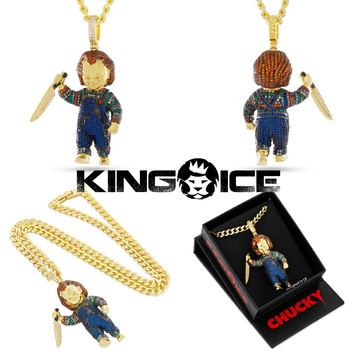 KING ICE 第一人者内燃機関 頸飾り CHUCKY X KING ICE - EVIL CHUCKY DOLL NECKLACE チェーン店14kゴールド 白いことゴールド 金 一般受け[付属物] メンズジュエリー・アクセサリー-ネックレスチェーン-ジュエリー・アクセサリー