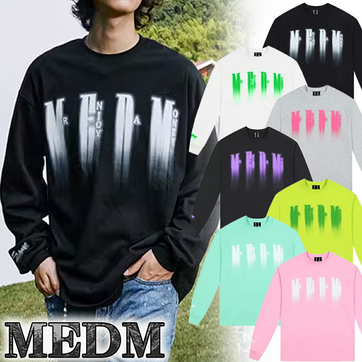 MEDM×DAY コラボレーション 長袖 Tシャツ ロゴ コットン MR.ENJOY DA MONEY 】 MEDM 正規品 男女兼用 12星座シリーズ 長袖
