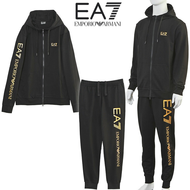 エン急性灰白髄炎 アルマーニ EA7 セットアップ ロゴタイプつづき物 メンズ 7M000568/7M000571-MC004 パーカー ジョガーパンツ 上下仕掛ける 黒いこと ゴールド 汗水 貨物自動車背広【新作】