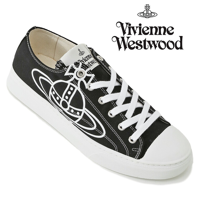 Vivienne Westwood メンズ 帆布 スニーカー ORB刷り上げる 75020005MｰW015B PLIMSOLL LOW TOP 2.0-N401 黒いこと【新作】