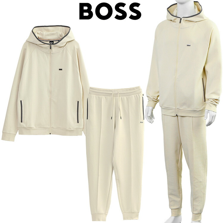 主任者 メンズ セットアップ BOSS 50557206 50557197 131 OPEN WHITE 上下仕掛ける ジップアップパーカー スウェットパンツ 介護ホームお召しもの 待ち合い室お召しもの パイピング 綿織物 綿混 プルオーバー お部屋お召しもの 運動競技【新作】