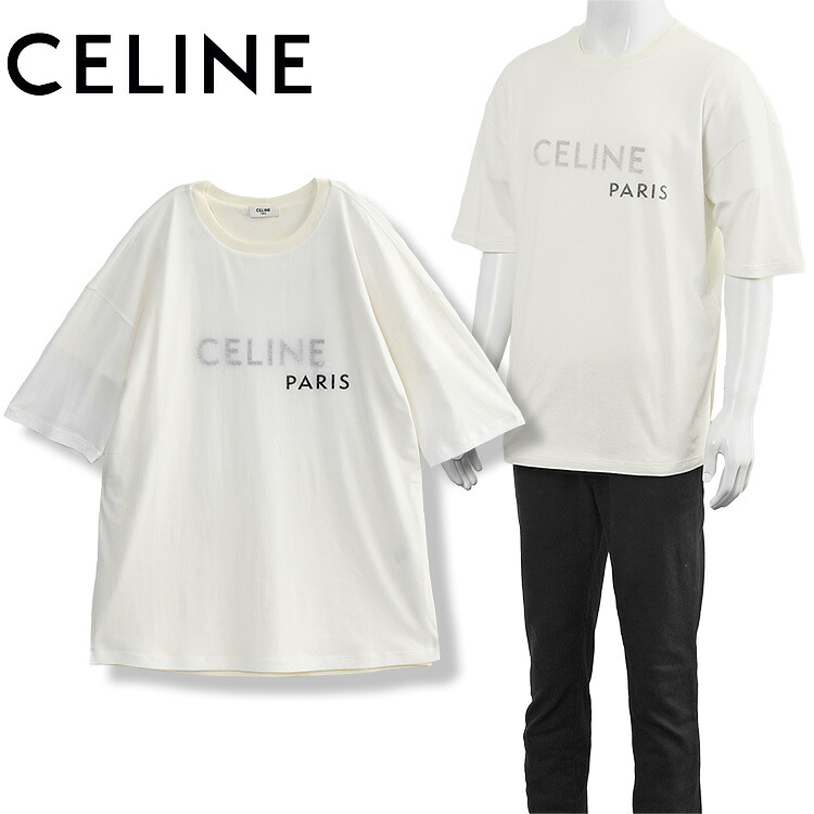 CELINE セリーヌ Tシャツ ダブルレイヤー トリオンフ刺繍 ホワイト RX0DT0F17-01OB ファインコットンジャージー ルーズフィット【新作】