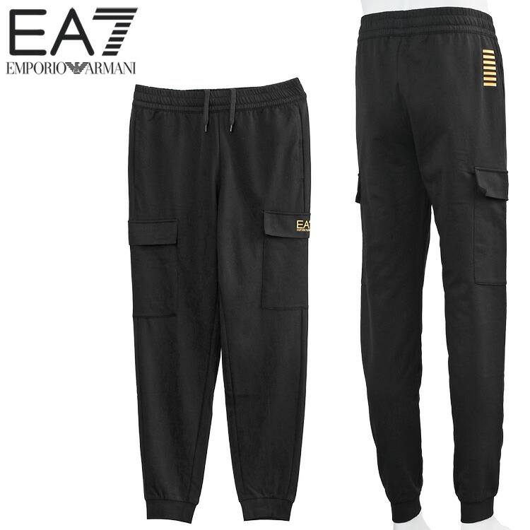 エン急性灰白髄炎 アルマーニ EMPORIO ARMANI EA7 スウェットカーゴパンツ メンズ Core Identity 8NPP67-PJVRZ-0208 黒いこと ゴールド ロゴタイプ ジョガー【新作】
