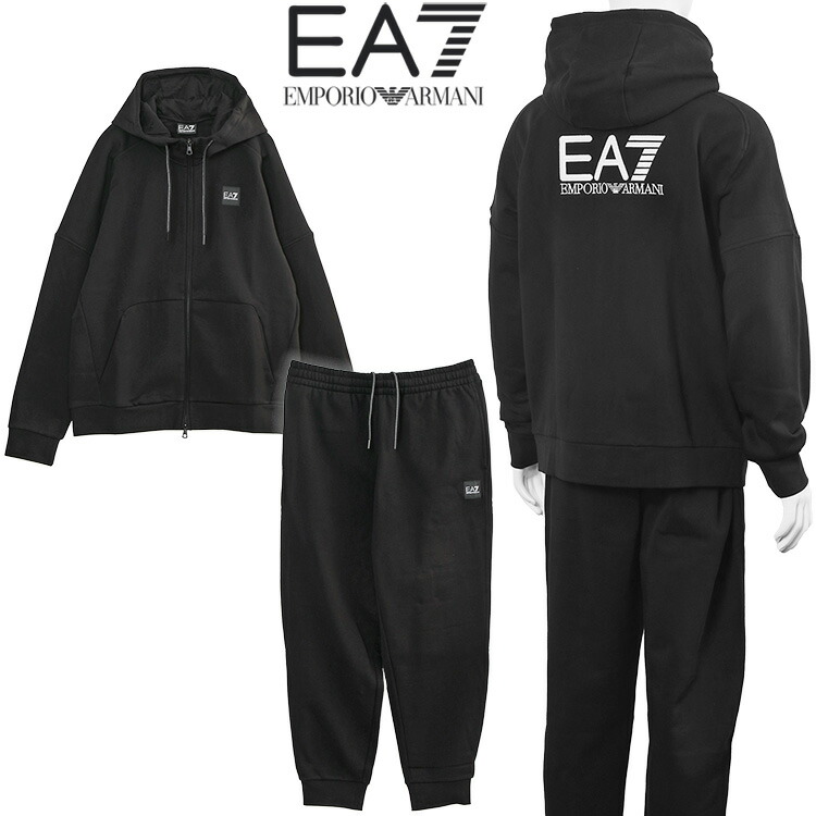 エン急性灰白髄炎 アルマーニ EMPORIO ARMANI EA7 セットアップ 上下仕掛ける 貨物自動車背広 裏起毛 7M000914-AF10377 MC317 黒いこと×白いこと刺しゅう メンズ 汗水 パーカー ズボン下【新作】