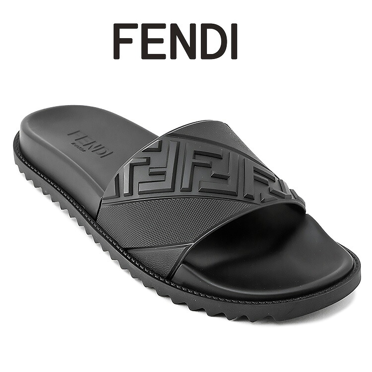 フェンディ FENDI スライドサンダル 7X1377-ABO2-F0QA1 ブラック FF型押しバンド ラバーサンダル 軽量フットベッド メンズ イタリア製【新作】