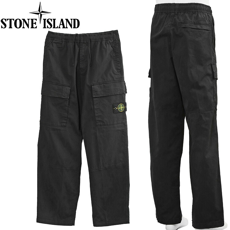 ストーンアイランド STONE ISLAND カーゴパンツ 3100020 V0029 ブラック メンズ リラックスフィット ストレッチ オーガニックコットン ツイル ガーメントダイ ウエストゴム ドローストリング 2026SS 春夏新作