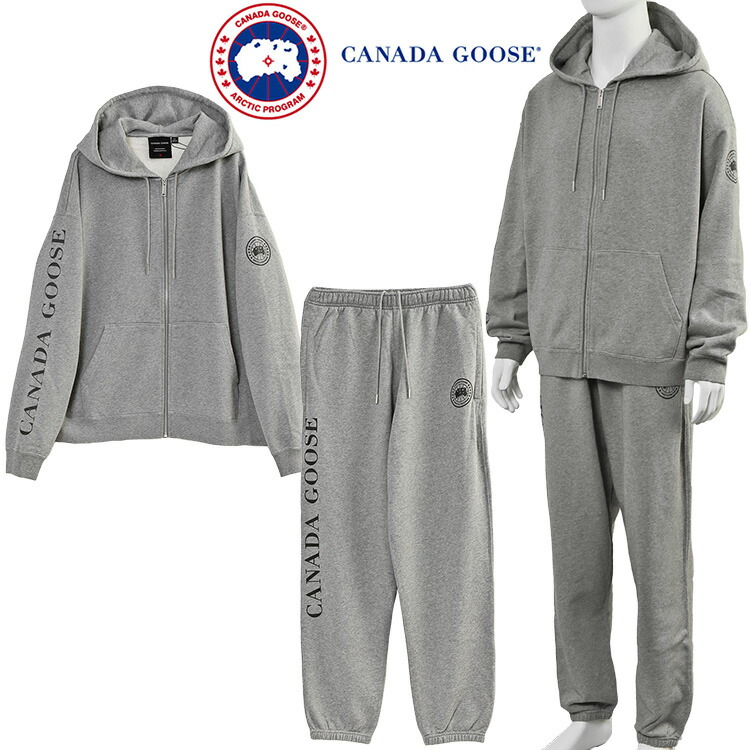 カナダグース CANADA GOOSE セットアップ ローヴ フルジップ＆ジョガー 1540M1/1287M2 Stone Heather オーガニックコットンテリー 伸び伸びする填まる メンズ【SS26新作】