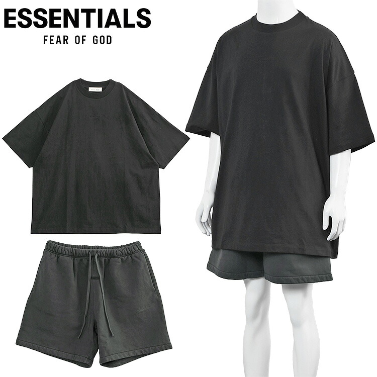 フィア オブ 天道様 Fear of God ESSENTIALS セットアップ Signature 90s ティーシャツ 汗水 二分の一ズボン下 125SP264591F/160SP264111F BLACK ヘビーウェイト 大層らしい大いさ メンズ【新作】