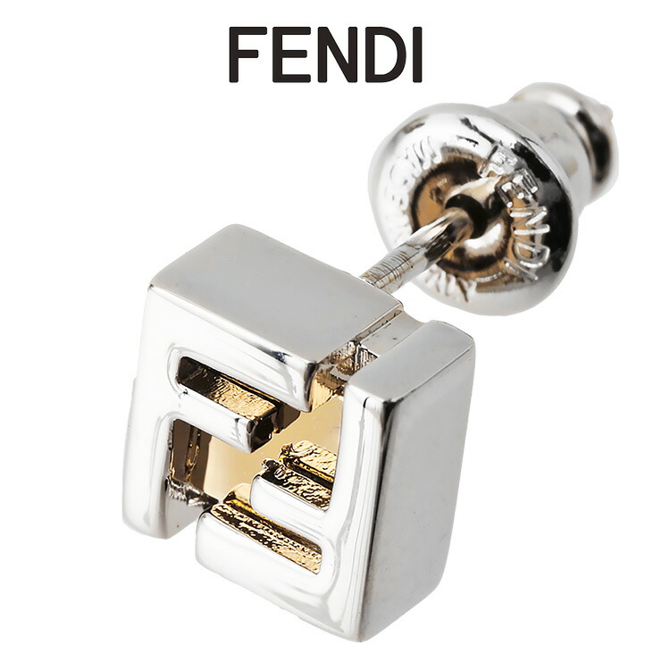 フェンディ FENDI FF正六面体 ピアス メンズ 片耳用 7AK012-B08-F0F0P しろがね色×ゴールド ロゴタイプ主題 金属元素製【新作】