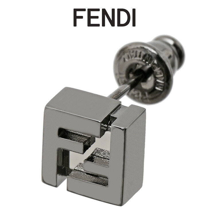 フェンディ FENDI FF正六面体 ピアス メンズ 片耳用 7AK012-B08-F0SAZ しろがね色×黒いこと ロゴタイプ主題 金属元素製【新作】