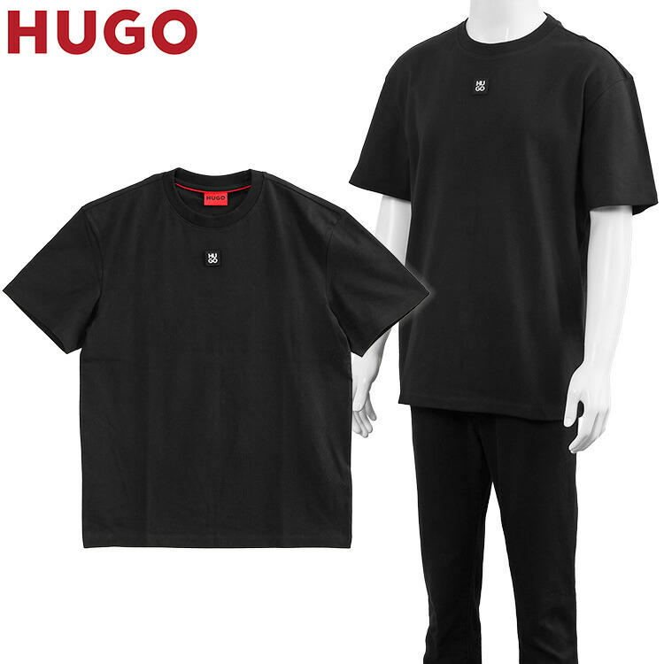 ヒューゴボス HUGO BOSS HUGO プルオーバー メタリックスタックロゴ インターロックコットン レギュラー填まる 50505201-002 黒いこと メンズ【新作】