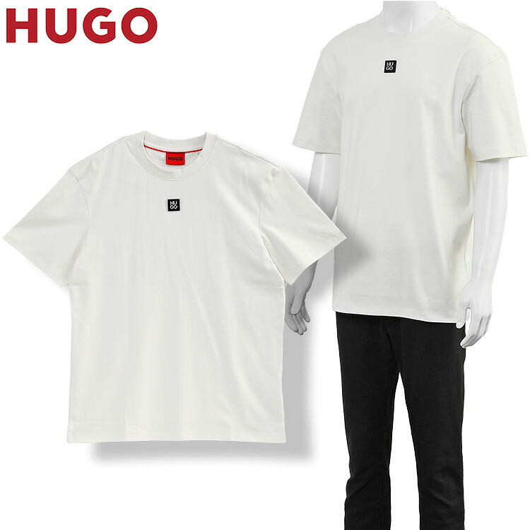 ヒューゴボス HUGO BOSS HUGO プルオーバー メタリックスタックロゴ インターロックコットン レギュラー填まる 50505201-103 自然的 白いこと【新作】
