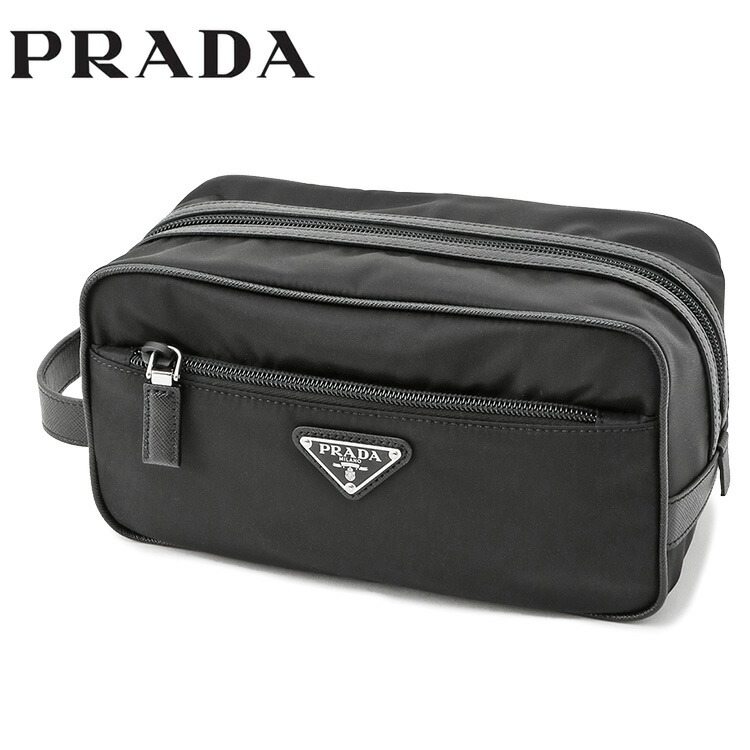 プラダ PRADA 周遊合切袋 2NA819-2DMH-F0002 Re-Nylon×サフィアーノレザー 一手持ち部分 二番目合切袋 NERO 黒いこと メンズ【新作】