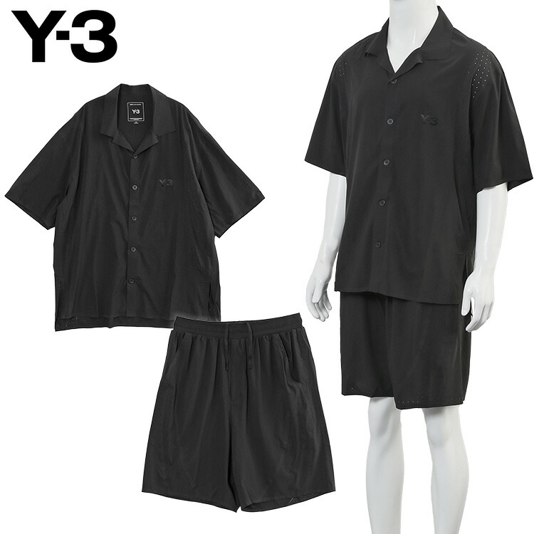 ワイスロバート・エドワード・リー Y-3 セットアップ 同色ロゴタイプ ウルトラ点火装置 ウーブン オープンカラーシャツ さる股引き メンズ KF6044/KF6045 黒いこと 軽さ 伸ばすこと【新作】