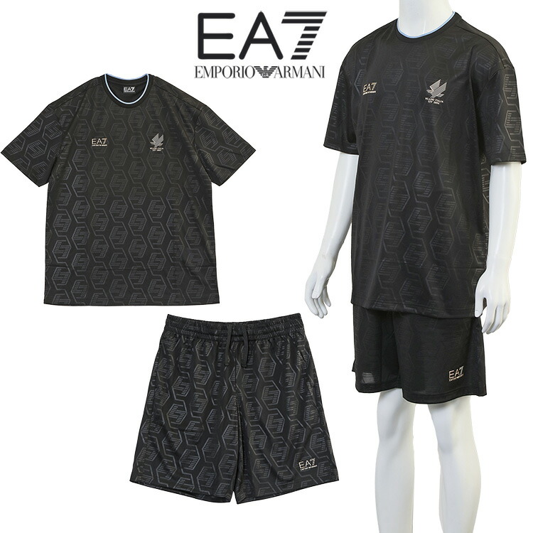 エン急性灰白髄炎 アルマーニ EMPORIO ARMANI EA7 セットアップ Soccer プルオーバー ティーシャツ 遊撃手ズボン下 7M001304-AF13537-UC001 黒いこと メンズ【新作】