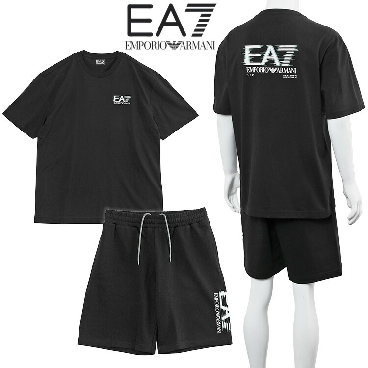 エン急性灰白髄炎 アルマーニ EMPORIO ARMANI EA7 セットアップ Visibility ティーシャツ スウェットハーフパンツ 7M001327/7M001329-AF17787-UC001 黒いこと メンズ【新作】