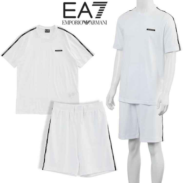 エン急性灰白髄炎 アルマーニ EMPORIO ARMANI EA7 セットアップ ティーシャツ スウェットハーフパンツ ロゴタイプ伝達ルート Logo Series 7M001476/7M001481-AF10375-U0002 白いこと メンズ【新作】