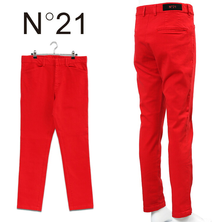 ヌメロ ヴェントゥーノ N°21 ベルクロ ロゴパッチ レッド デニム パンツ 22IN1M0B0110068-4701