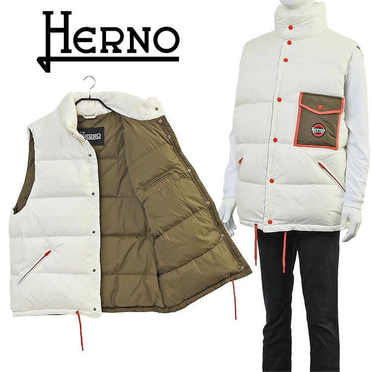 ヘルノ ダウン メンズ HERNO ダウンベスト ナイロンシャモニー オーバーサイズ PI001082U-12004-1000 BIANCO 【アウター】