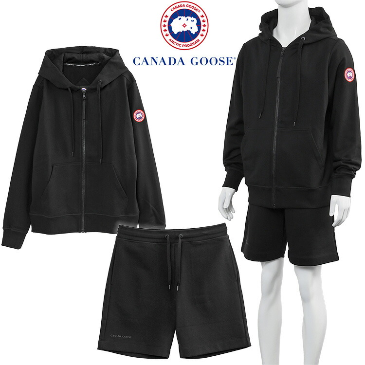 カナダグース メンズ セットアップ パーカー 汗水 二分の一ズボン下 7401M HURON FULL ZIP HOODY/7407M HURON SHORTS-61 BLACK【新作】