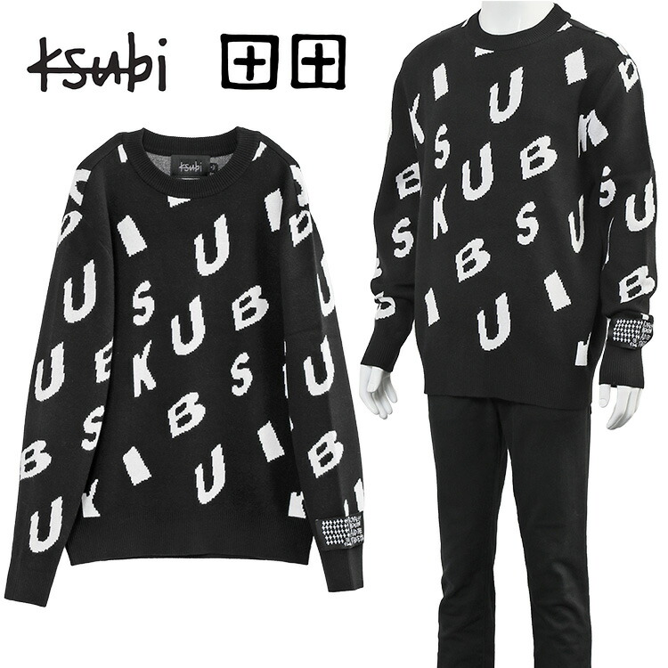 スビ Ksubi スウェーター Letters ジャカード 編み物 MFA23KW001-BLACK トップス-メンズファッション-ニット・セーター
