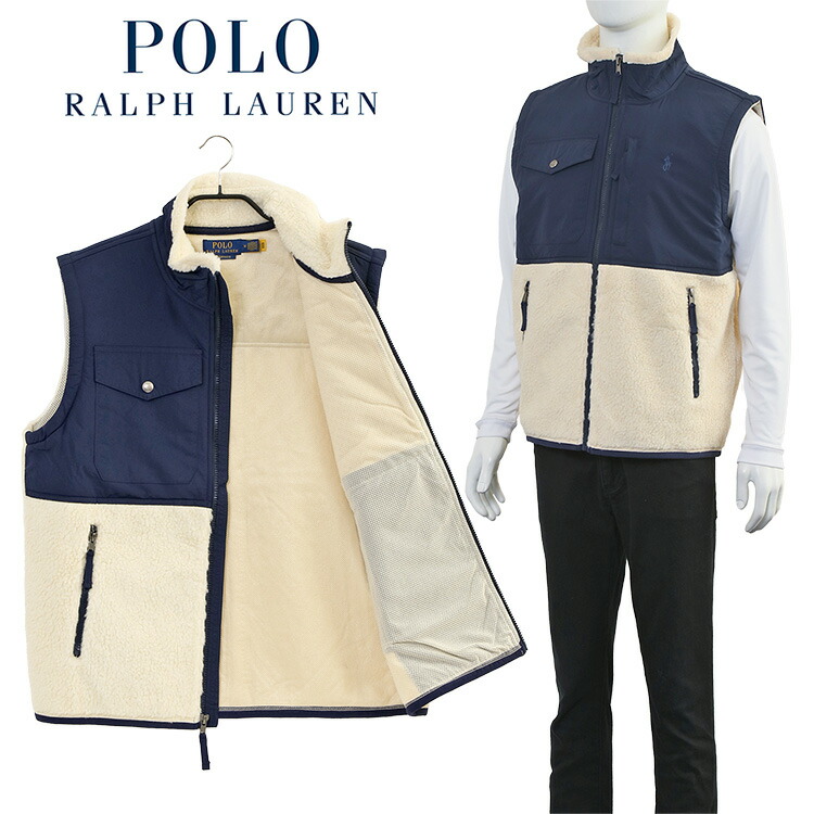 POLO Ralph Lauren パイル フリース ハイブリッド ベスト 710854959008-CREAM / NAVY【新作】【春用 ライトアウター】