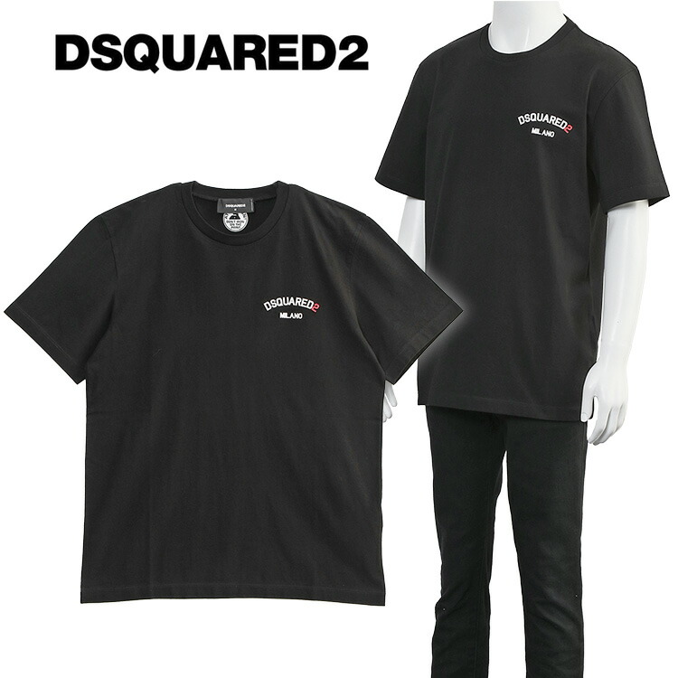 【関税込 日本発送】DSQUARED2ロゴアップリケTシャツ ブラック DSQUARED2 ディースクエアード メンズ Tシャツ ICON S79GC0068