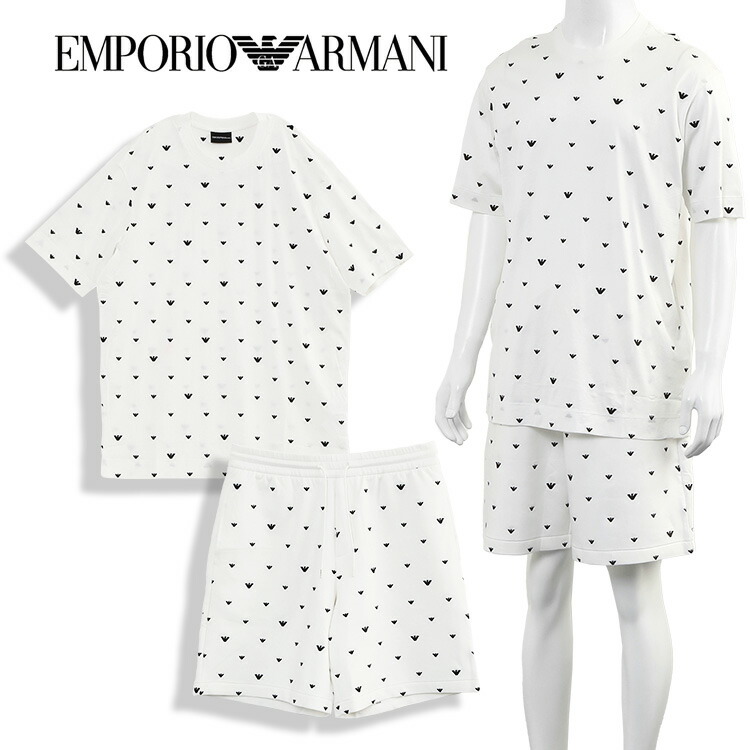 エン急性灰白髄炎 アルマーニ EMPORIO ARMAN 総柄 セットアップ ティーシャツ 二分の一ズボン下 マイクロ鷲総刺しゅう EM001400/EM001403-AF10017-F0085【新作】