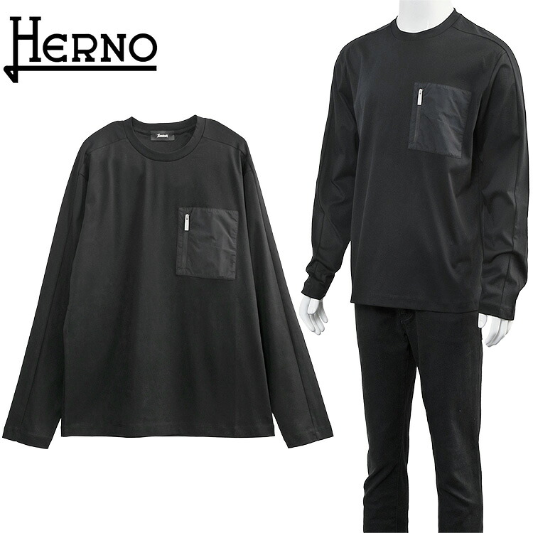 ヘルノ HERNO Laminar ロンT マーセライズドジャージー&2レイヤー ゴアテックス Tシャツ JG00071UL-52095-9300 NERO【新作】