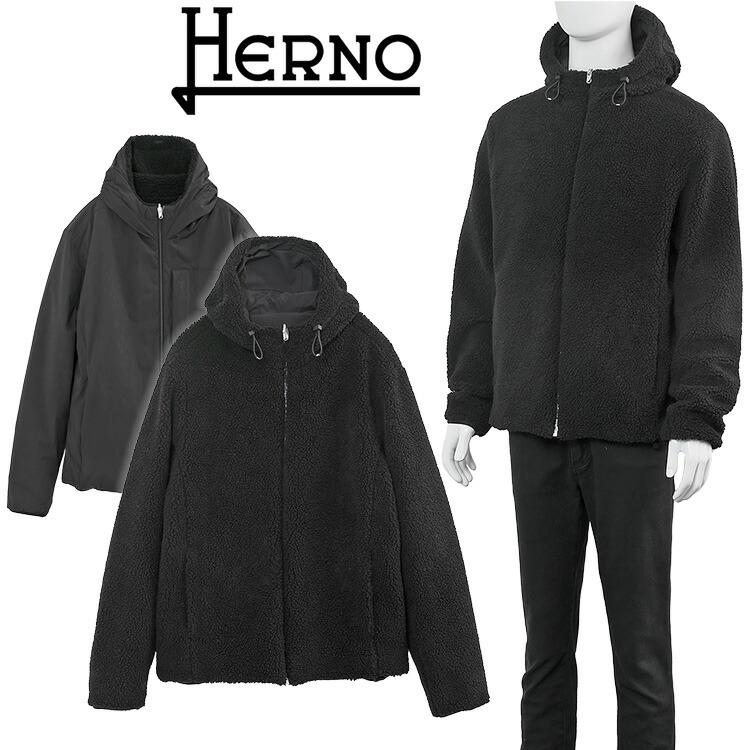 【楽天市場】HERNO リバーシブル ボア パーカー GI000555U-12763-9300 NERO【新作】【アウター ...