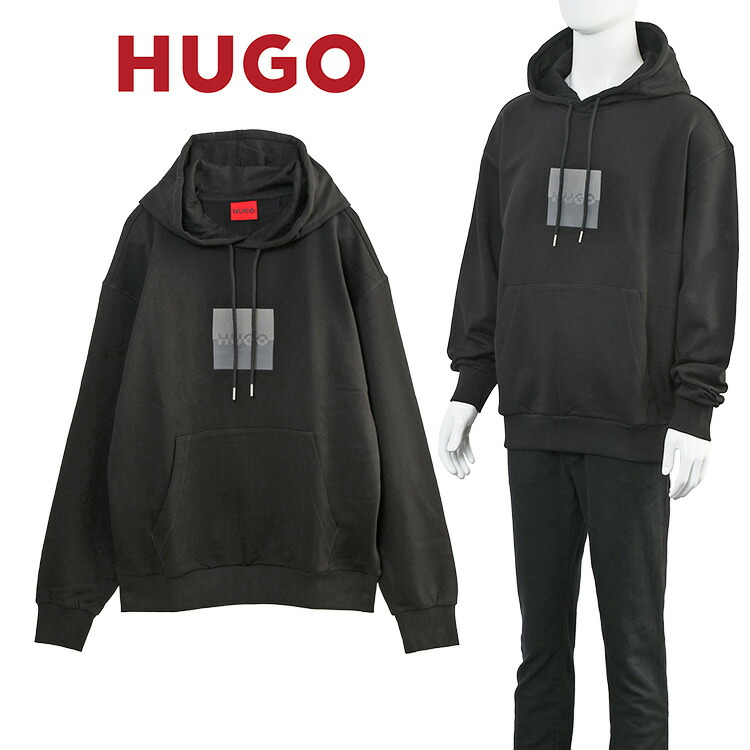 ヒューゴ HUGO スプリットロゴ  パーカー リラックスフィット 50542787-001 BLACK【新作】