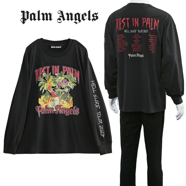 【みち】パームエンジェルス バンダナ柄 ロングTシャツ 長袖 L ブラック みち】パームエンジェルス バンダナ柄 ロングTシャツ 長袖 L ブラック
