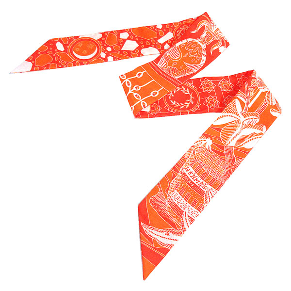 シルク 新品 Des エルメス ラッピングバッグ 小物 ブランド雑貨 エルメス Amazones Dancse ツイリー ツイリー 新品 アクセサリー ツイリー La アマゾンのダンス Orange Coral Blan オレンジ コーラル ブラン ホワイト 白 ミニ スカーフ 箱 リボン ラッピング