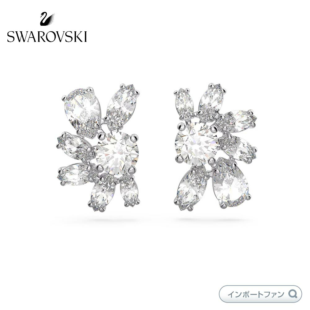 【SWAROVSKI】Gema スタッドピアス  5658400 Dextera フープピアス, 中, ホワイト, ゴールドトーン・プレー