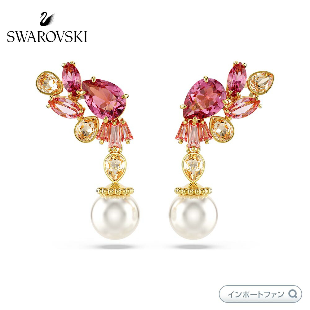 【SWAROVSKI】Chroma ドロップピアス 5684760 Chroma ドロップピアス, ハート, レッド, ゴールドトーン