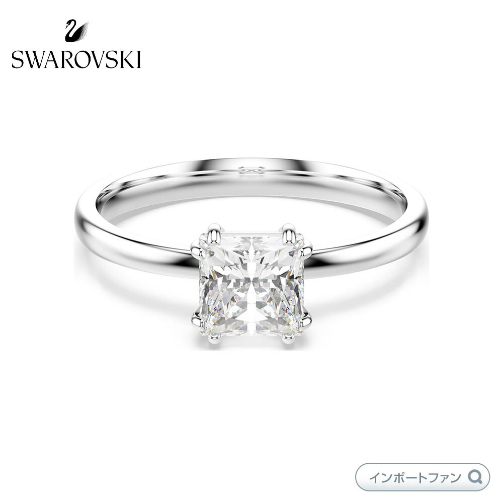 スワロフスキーStilla リング スクエア・カット Stilla ring, Square cut, White, Silver-tone finish | Swarovski
