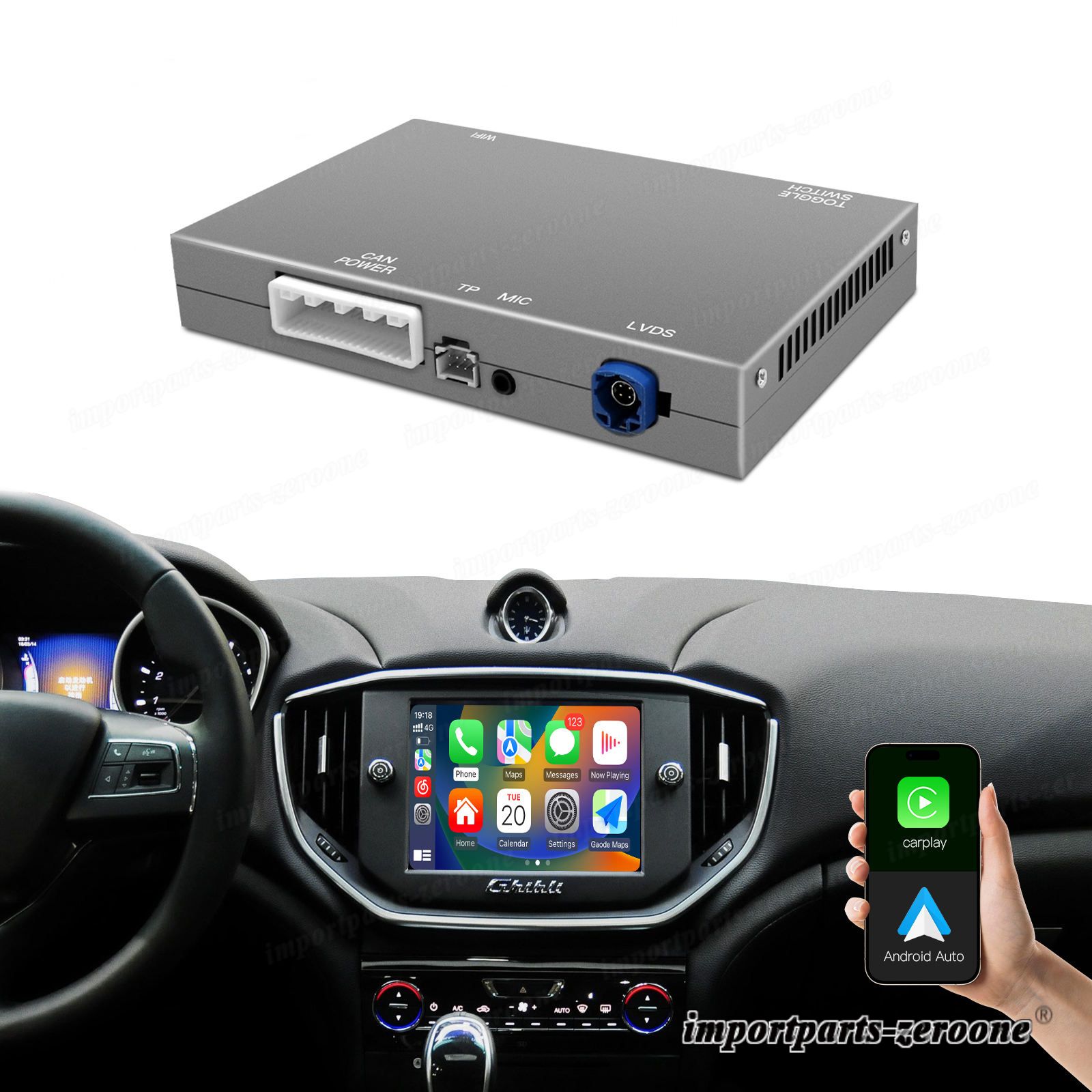 ワイヤレスCarPlay Androidオートモジュールボックス用ジープダッジ/マセラティ/クライスラーエアプレースクリーンミラー　-AAT-1001｜インポートパーツゼロワン 36,400円