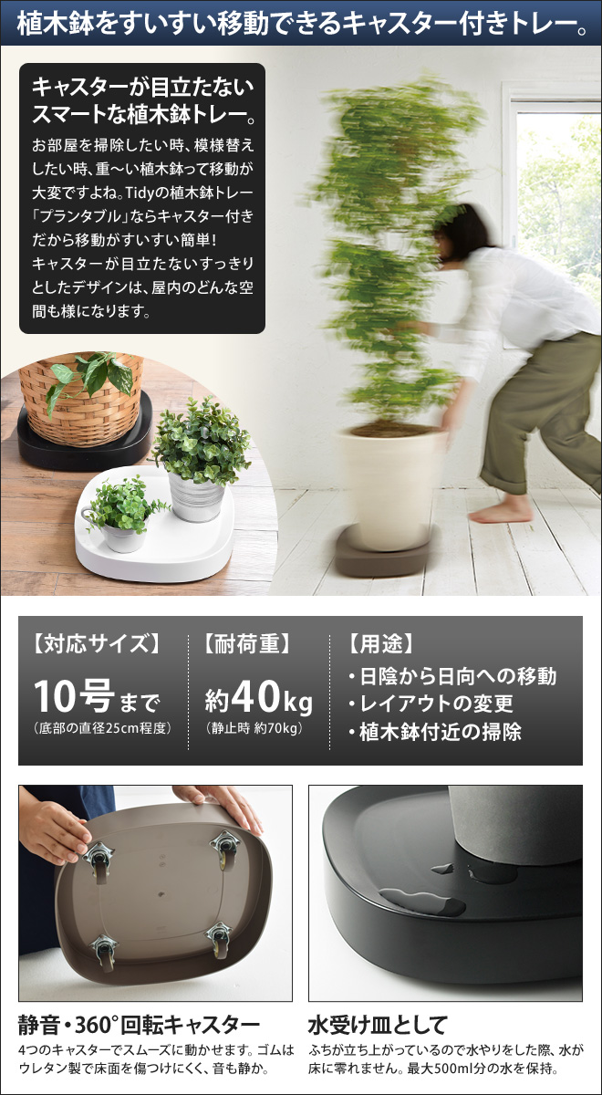 楽天市場 植木鉢 水受け皿 Tidy ティディ Plantable プランタブル 植木鉢トレー おしゃれ キャスター付き 観葉植物 セレクトショップ Aqua アクア