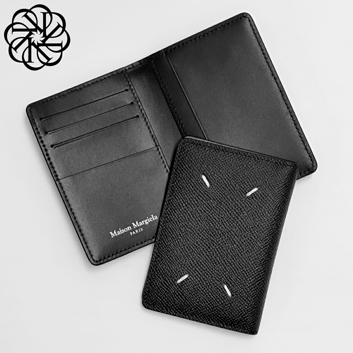本革　Maison Margiela 二つ折り財布 黒 メゾンマルジェラ 二つ折り財布 メンズ ブラック MAISON