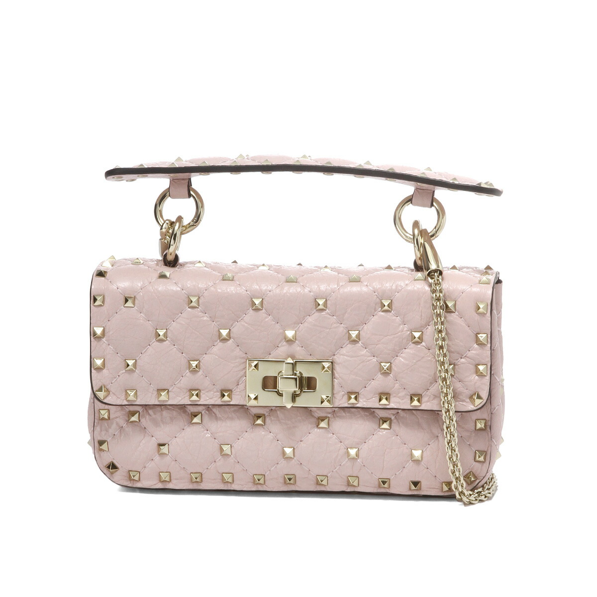 Valentino Bag Lady Qw2b0123pid W34 Shoulder Handbag Small Rockstud Spike Lock Stud Bolt Spikes Water Rose Pink Belonging To