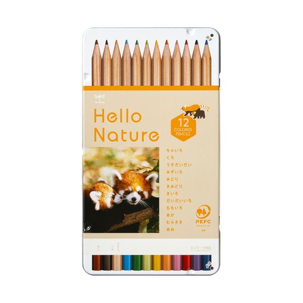 トンボ鉛筆ハローネイチャー 缶入色鉛筆 12色（各色1本） レッサーパンダ CB-KHNLP0312C 1ケース（12本） 【×5セット】 【 セット販売 まとめ買い 割引 オフィス 文房具 文具 業務用 オフィス用品 】 文具 オフィス用品 ペン ボールペン