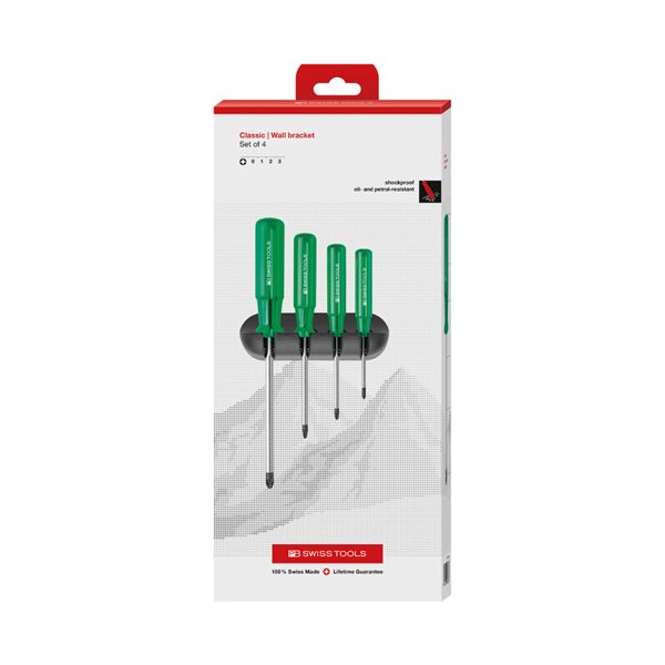 PB SWISS TOOLS ピービースイスツールズ 4本組 クラシックハンドル プラスポジドライバーセット ホルダー付 ペーパーボックス入 243.CBB 工事 DIY 工具 ドライバー ドライバーセット