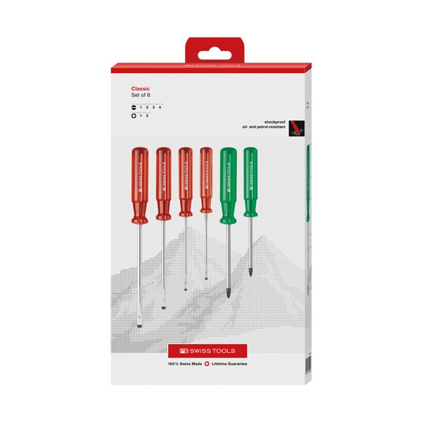 PB SWISS TOOLS ピービースイスツールズ 6本組 クラシックハンドル ドライバーセット（マイナス ・ ポジドライブ） ペーパーボックス入 1568.CBB 工事 DIY 工具 ドライバー ドライバーセット