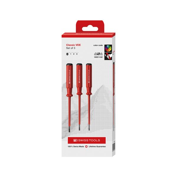 PB SWISS TOOLS ピービースイスツールズ 3本組 スイスグリップクラシックタイプ 絶縁マイナスドライバーセット ペーパーボックス入 5539.CBB 工事 DIY 工具 作業 建築