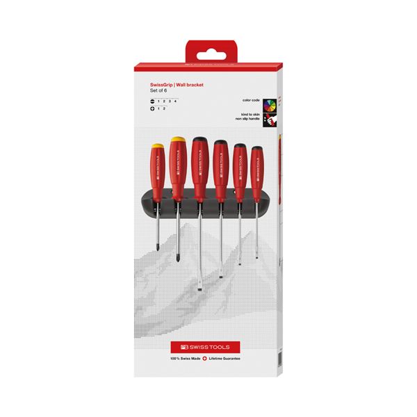 PB SWISS TOOLS ピービースイスツールズ 6本組 スイスグリップ マイナスドライバーセット ホルダー付 ペーパーボックス入 8244.CBB 工事 DIY 工具 ドライバー ドライバーセット