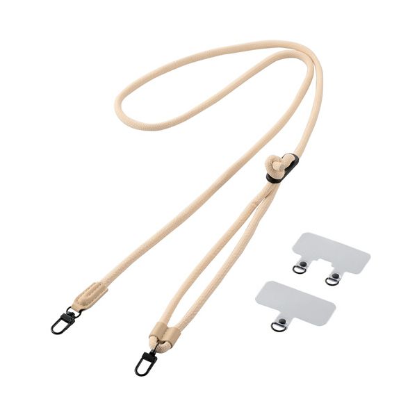 ELECOM エレコム ショルダーストラップ 丸紐6mm ベージュ P-STSDH2R06BE 1本 【×2セット】 【 セット販売 まとめ買い 割引 】 モバイル 周辺機器