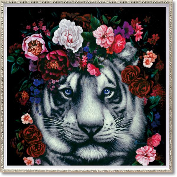 ユーパワー オイルペイントアート Mサイズ 「フラワー タイガー」 インテリア 絵画