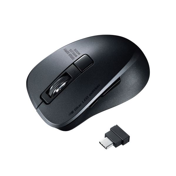 【まとめ買い ５個仕掛ける】 サンワサプライ 静音無線電話Type-C青色LED二十日鼠 （5名取り草・黒いこと） MA-WBLC153BKX5 【お徳用 まとめ買い お買い得 御役目用 割り引き 仕掛ける売りわたす】